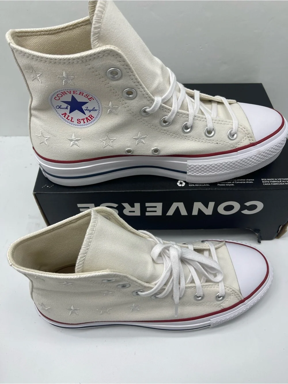 Converse A15538C WMNS Sz 8.5 CTAS LIT HI VINTAGE WHITE/RED/NAVY Platform Sneaker
